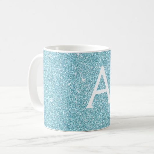 Name und Anfangsbuchstabe des blauen Sparkle-Glitz Kaffeetasse (Vorderseite Links)