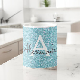 Name und Anfangsbuchstabe des blauen Sparkle-Glitz Kaffeetasse