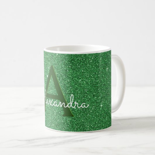Name und Anfangsbuchstabe des grünen Sparkle-Glitz Kaffeetasse (VorderseiteRechts)