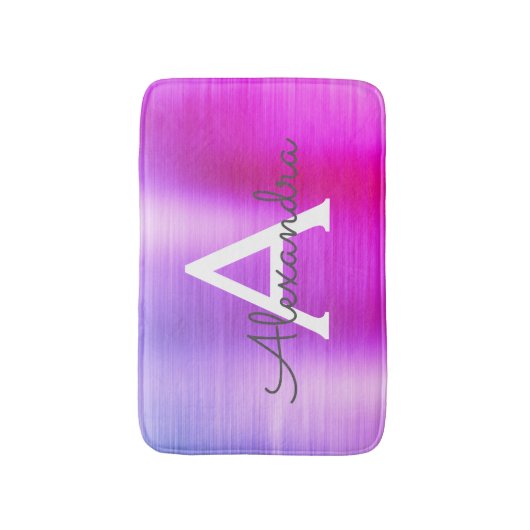 Name und Anfangsbuchstabe des lila gebürsteten Met Badematte (Vorderseite Vertikal)