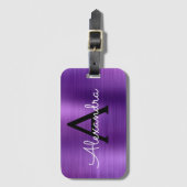Name und Anfangsbuchstabe des lila gebürsteten Met Gepäckanhänger (Vorderseite Vertikal)