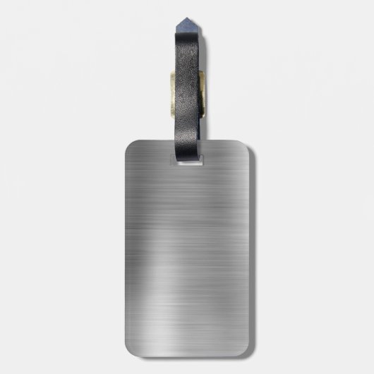 Name und Anfangsbuchstabe des lila gebürsteten Met Gepäckanhänger (Rückseite vertikal)