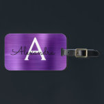 Name und Anfangsbuchstabe des lila gebürsteten Met Gepäckanhänger<br><div class="desc">Lila gebürstetes Monogramm mit Monogramm und anfängliches Gepäckstück. Diese Taschenmarke ist ideal für Zurück in die Schule,  Arbeit oder Reisen.</div>