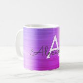 Name und Anfangsbuchstabe des lila Metallic Monogr Kaffeetasse (Vorderseite Links)