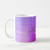 Name und Anfangsbuchstabe des lila Metallic Monogr Kaffeetasse (Links)