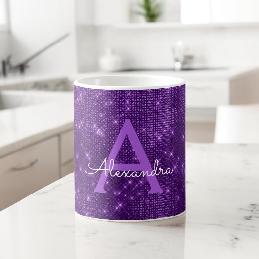 Name und Anfangsbuchstabe des lila Sparkle Shimmer Kaffeetasse