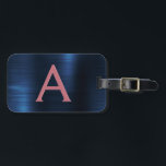 Name und Anfangsbuchstabe des Rose-Gold-Brushed-Me Gepäckanhänger<br><div class="desc">Rose Gold - Rosa Rosa und Navy Blau gebürstete Metallfolie Monogram Name und erste Gepäckmarke. Diese Taschenmarke ist ideal für Zurück in die Schule,  Arbeit oder Reisen.</div>
