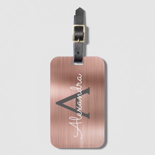 Name und Anfangsbuchstabe des Rose-Gold-Brushed-Me Gepäckanhänger (Vorderseite Vertikal)