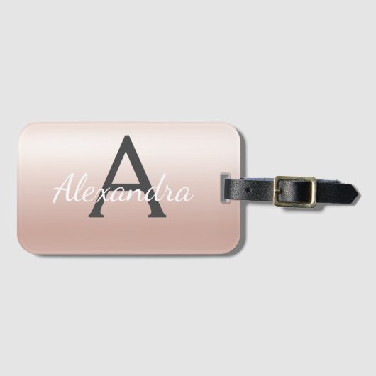 Name und Anfangsbuchstabe des Rose-Gold-Brushed-Me Gepäckanhänger (Vorderseite (Horizontal))