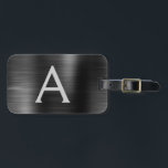Name und Anfangsbuchstabe des schwarzen gebürstete Gepäckanhänger<br><div class="desc">Metallic Back and Silver Brushed Metal Foil Monogram Name and Initial Luggage Tag. Diese Taschenmarke ist ideal für Zurück in die Schule,  Arbeit oder Reisen.</div>