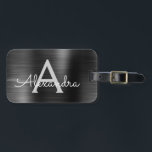 Name und Anfangsbuchstabe des schwarzen gebürstete Gepäckanhänger<br><div class="desc">Metallic Back and Silver Brushed Metal Foil Monogram Name and Initial Luggage Tag. Diese Taschenmarke ist ideal für Zurück in die Schule,  Arbeit oder Reisen.</div>