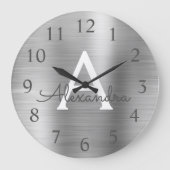 Name und Anfangsbuchstabe des Silver Metallic Mono Große Wanduhr (Vorderseite)
