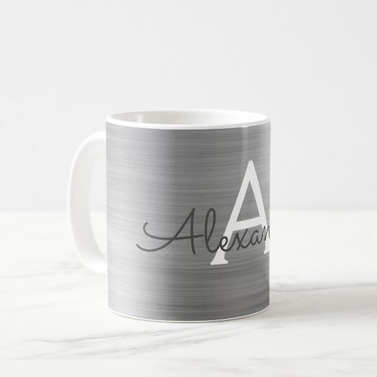 Name und Anfangsbuchstabe des Silver Metallic Mono Kaffeetasse (Vorderseite Links)