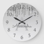 Name und Anfangsbuchstabe des Silver Sparkle Glitz Große Wanduhr (Vorderseite)