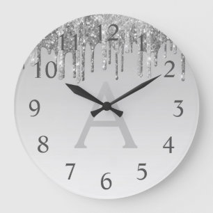 Name und Anfangsbuchstabe des Silver Sparkle Glitz Große Wanduhr