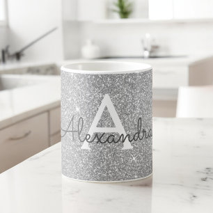 Name und Anfangsbuchstabe des Silver Sparkle Glitz Kaffeetasse