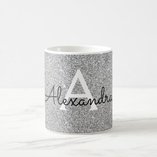 Name und Anfangsbuchstabe des Silver Sparkle Glitz Kaffeetasse (Mittel)