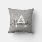 Name und Anfangsbuchstabe des Silver Sparkle Glitz Kissen (Vorderseite)