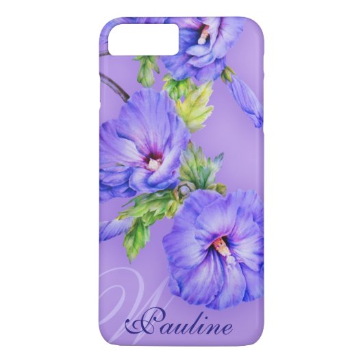 Name und Anfangsbuchstabe Hibiskus Blau lila Telef Case-Mate iPhone Hülle (Rückseite)