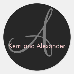 Name und Anfangsbuchstabe Schwarz und Rosa Runder Aufkleber