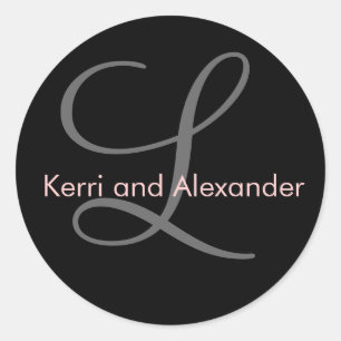 Name und Anfangsbuchstabe Schwarz und Rosa Runder Aufkleber