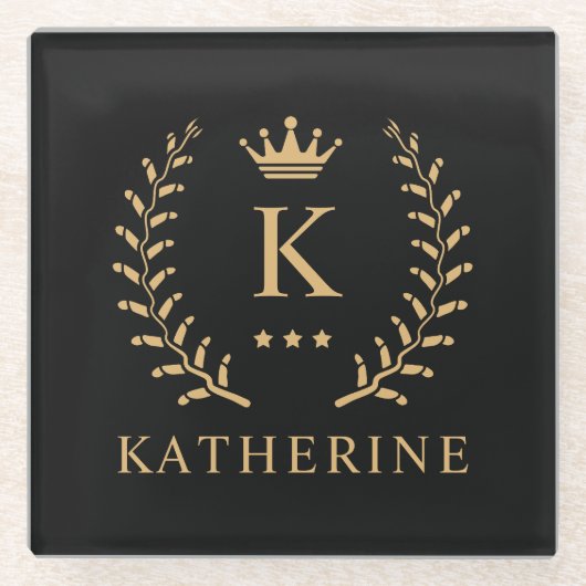 Name und Anfangssilbe Schwarz-weiß Glasuntersetzer (Vorderseite)