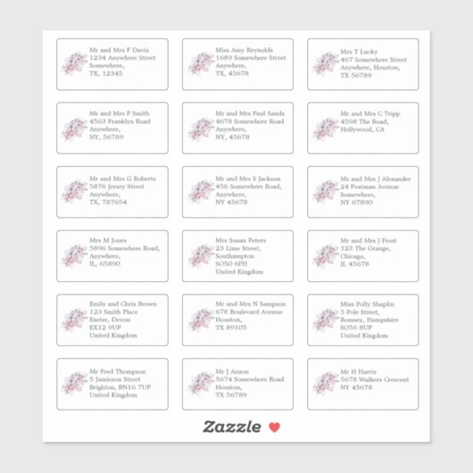 Name und Anschrift der Hochzeitsgäste Florenz Aufkleber (Blatt)