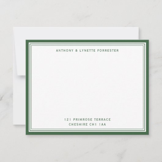 Name und Anschrift der modernen dunkelgrünen Grenz Mitteilungskarte (Vorderseite)