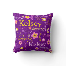 Name und Blume lila, rosa gelber Kopfkissen