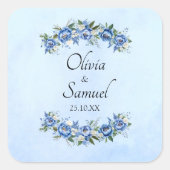 Name und Datum Blauer Pony Quadratischer Aufkleber (Vorderseite)