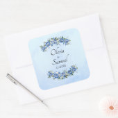 Name und Datum Blauer Pony Quadratischer Aufkleber (Umschlag)