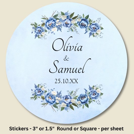 Name und Datum Blauer Pony Runder Aufkleber