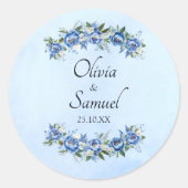 Name und Datum Blauer Pony Runder Aufkleber (Vorderseite)