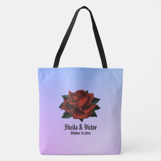 Name und Datum der gotischen Rote Rose Lila Hochze Tasche (Vorderseite)