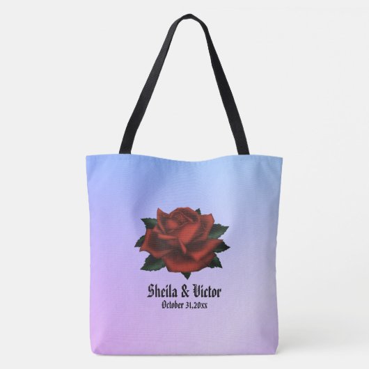 Name und Datum der gotischen Rote Rose Lila Hochze Tasche (Rückseite)