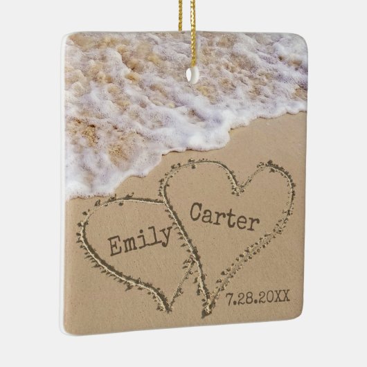 Name und Datum der Hochzeit am Strand Keramikornament (Rechts)