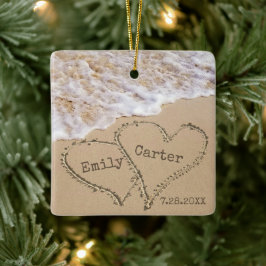 Name und Datum der Hochzeit am Strand Keramikornament