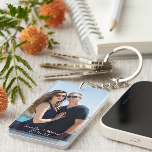 Name und Datum der Liebe für mehrere Fotos Schlüsselanhänger (Vorderseite rechts)