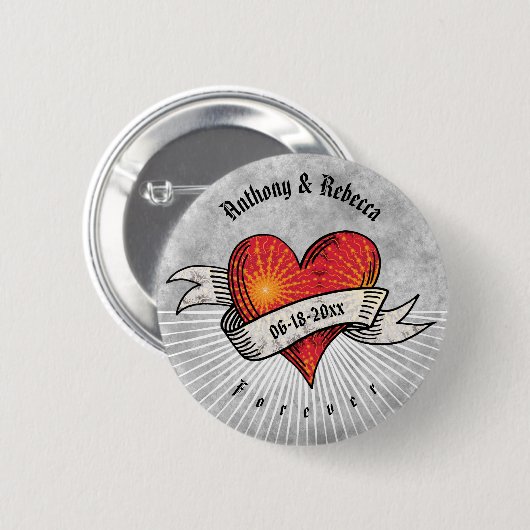 Name und Datum der modernen Red Heart Add-Namen Button (Vorne & Hinten)