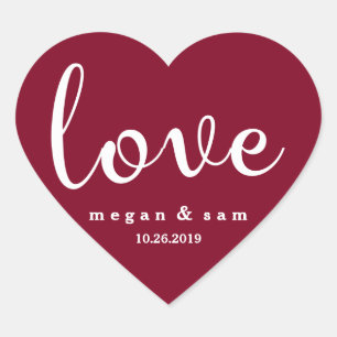 Name und Datum der roten Liebe Herz-Aufkleber