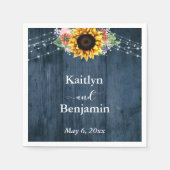 Name und Datum der Sonnenblumenleuchten aus blauem Serviette (Vorderseite)