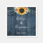 Name und Datum der Sonnenblumenleuchten aus blauem Serviette (Vorderseite)