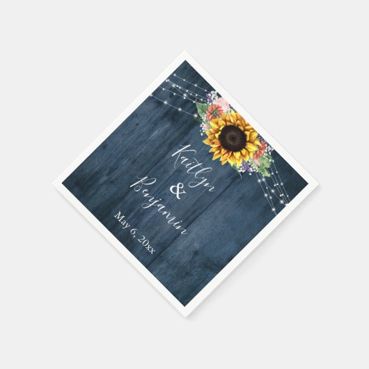 Name und Datum der Sonnenblumenleuchten aus blauem Serviette (Ecke)