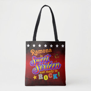 Name und Datum der Vorbereitung auf Rock Sweet 16 Tasche