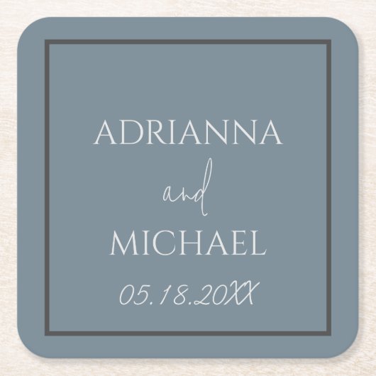 Name und Datum des Ehepaares Rechteckiger Pappuntersetzer (Vorderseite)