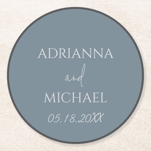 Name und Datum des Ehepaares Runder Pappuntersetzer (Vorderseite)