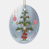 Name und Datum Fleece Navidad Sheep Weihnachten T Keramik Ornament (Rechts)