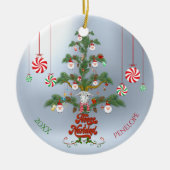 Name und Datum Fleece Navidad Sheep Weihnachten T Keramik Ornament (Vorne)