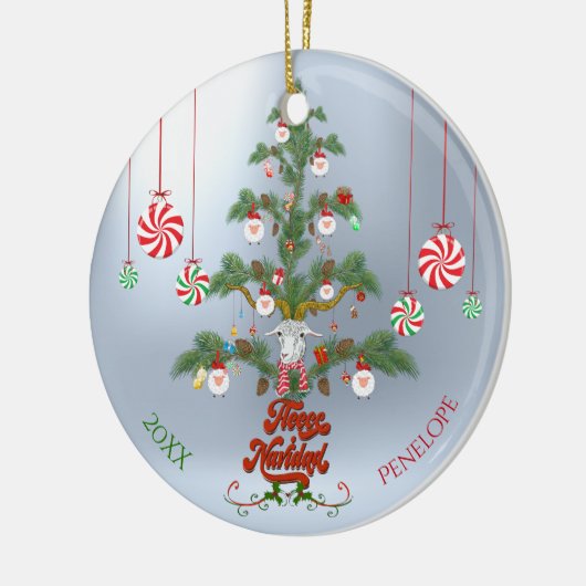 Name und Datum Fleece Navidad Sheep Weihnachten T Keramik Ornament (Links)