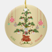 Name und Datum Fleece Navidad Sheep Weihnachten T Keramik Ornament (Hinten)